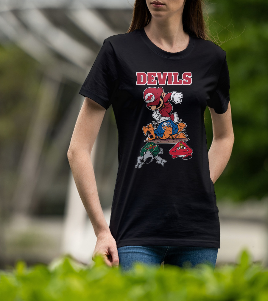 New Jersey Devils Mario Mashup With Rival Teams T-Shirt