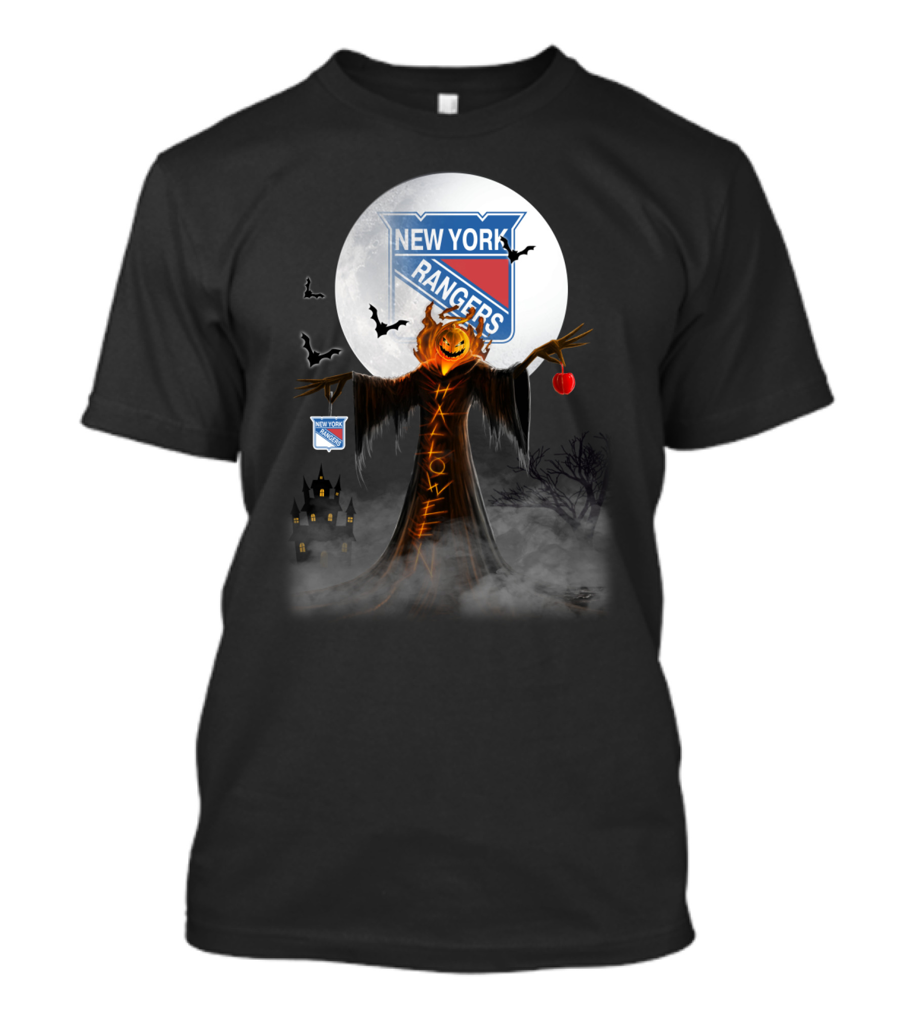 Halloween Pumpkin Reaper With New York Rangers Logo And Bats T-Shirt