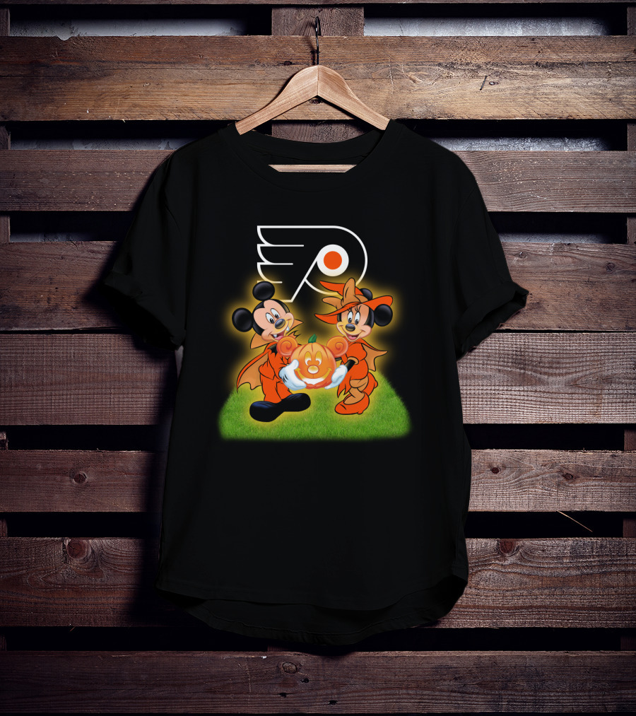 Halloween Philadelphia Flyers Mickey And Minnie Mouse Pumpkin Fun T-Shirt