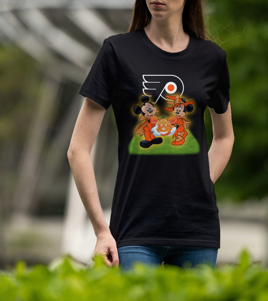 Halloween Philadelphia Flyers Mickey And Minnie Mouse Pumpkin Fun T-Shirt