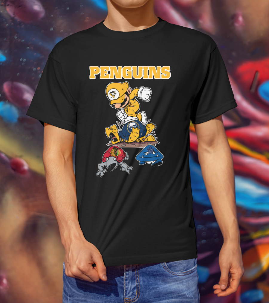 Penguins Gamer Style Nintendo Crossover With Hockey Team Elements T-Shirt