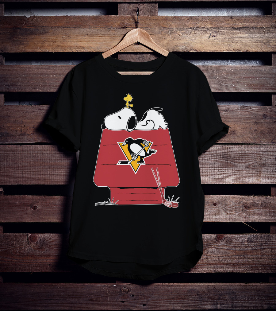 Snoopy Penguins Hockey House Featuring Woodstock And Penguins T-Shirt