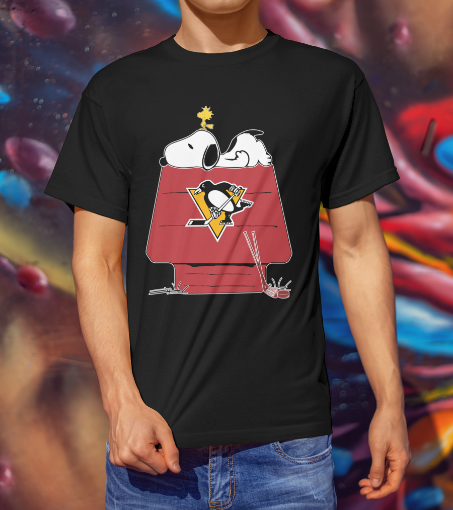 Snoopy Penguins Hockey House Featuring Woodstock And Penguins T-Shirt