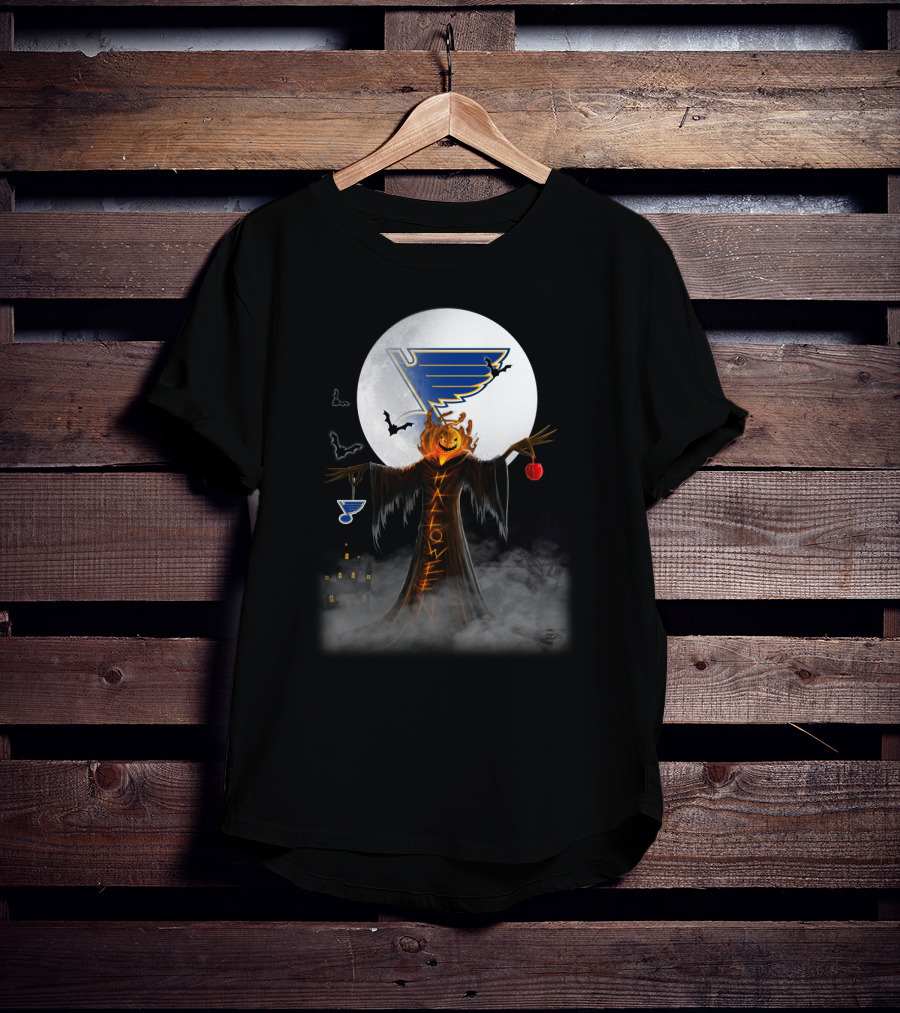 St. Louis Blues Halloween Jack-o'-Lantern Bats Haunted Night T-Shirt