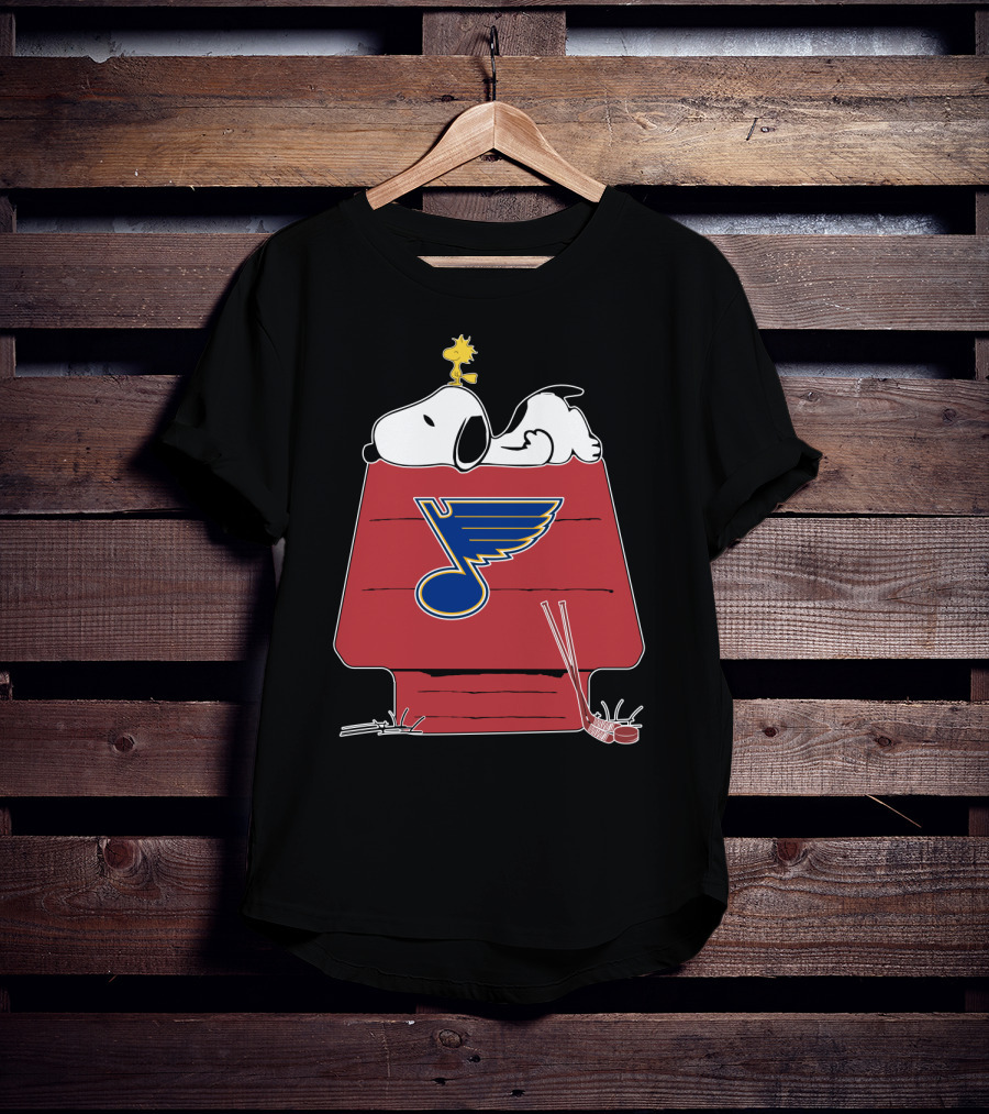 Snoopy And Woodstock With St. Louis Blues Logo On Doghouse T-Shirt