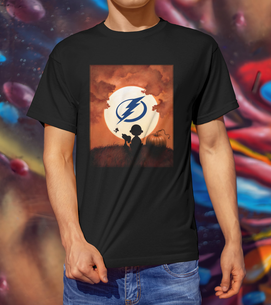 Tampa Bay Lightning Halloween Charlie Brown Pumpkin Scene T-Shirt
