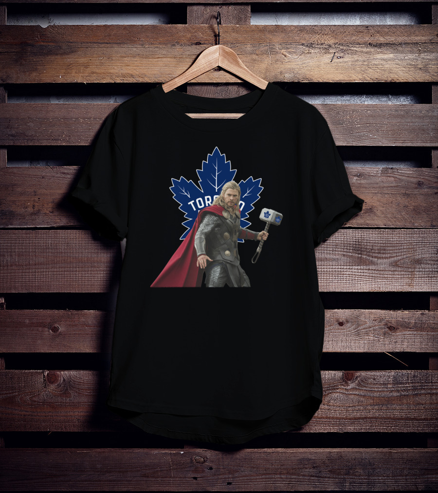 Toronto Maple Leafs Marvel Crossover Thor Holding Hockey Hammer T-Shirt