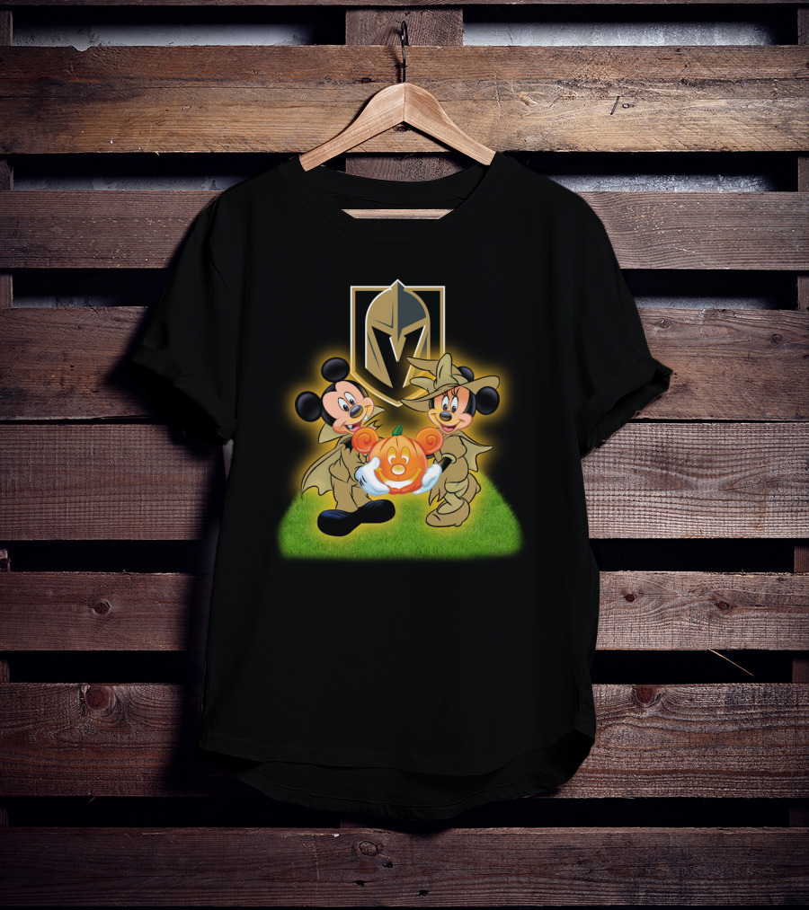 Vegas Golden Knights Halloween Mickey And Minnie With Pumpkin T-Shirt