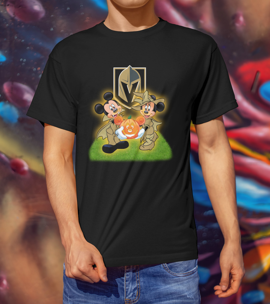 Vegas Golden Knights Halloween Mickey And Minnie With Pumpkin T-Shirt