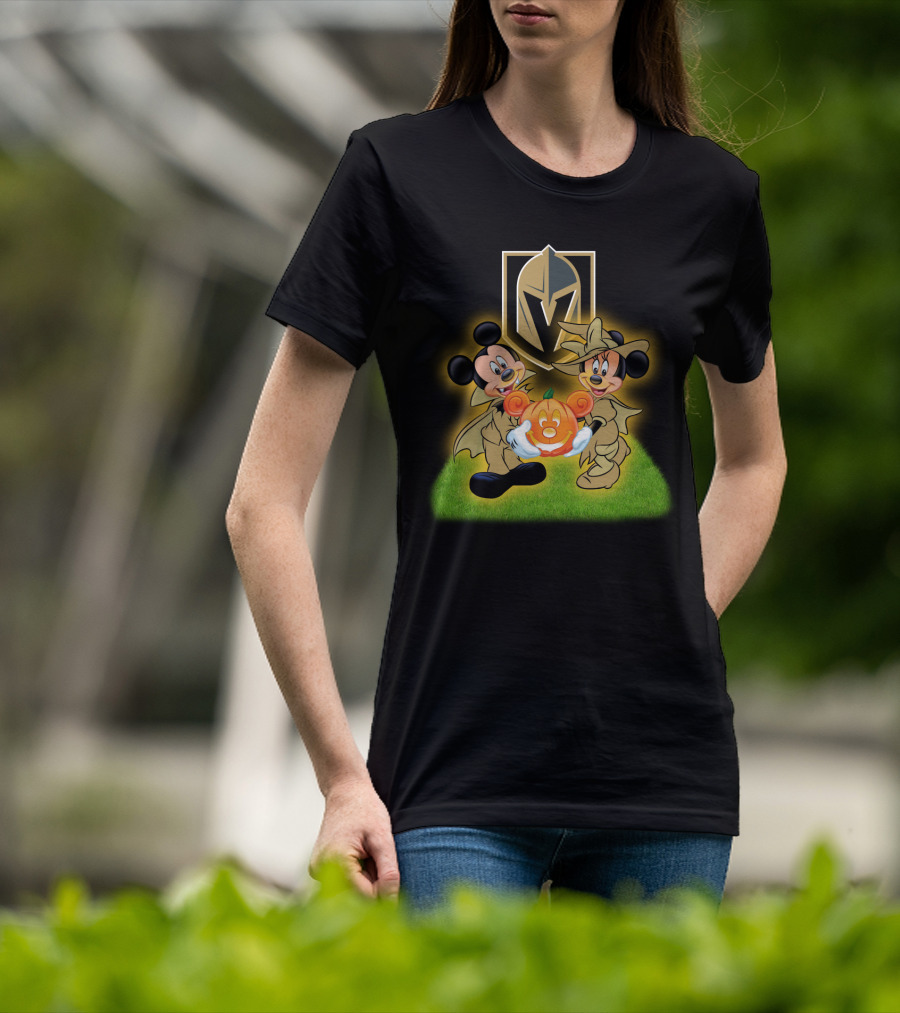 Vegas Golden Knights Halloween Mickey And Minnie With Pumpkin T-Shirt