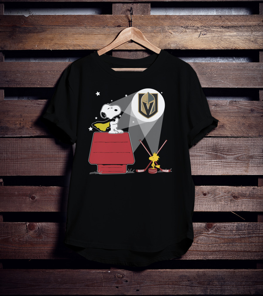 Snoopy And Woodstock With Vegas Golden Knights Logo Spotlight T-Shirt