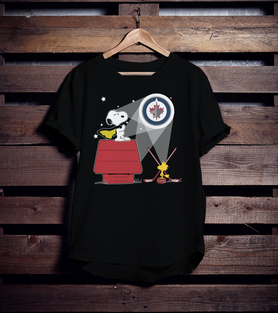 Winnipeg Jets Snoopy Woodstock Hockey Doghouse Spotlight T-Shirt
