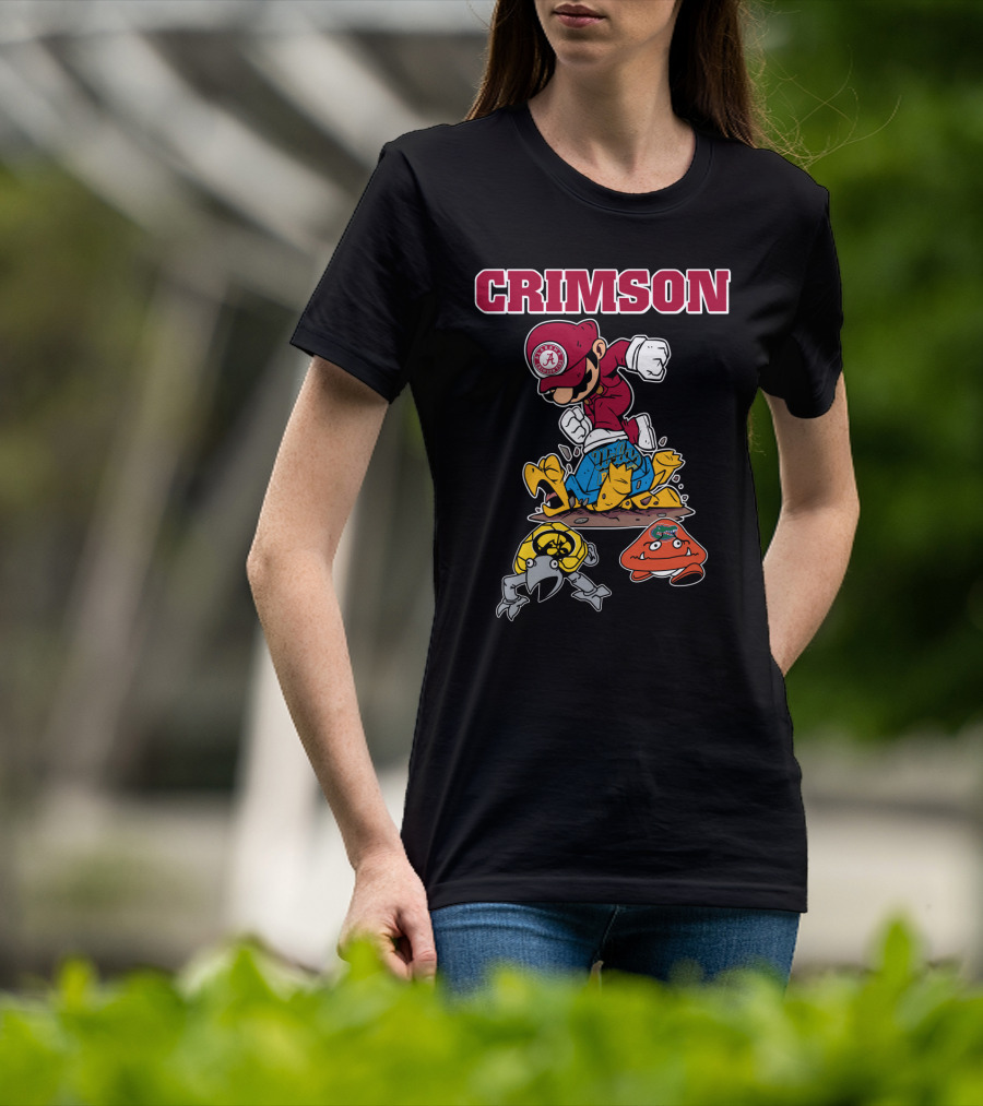 Crimson Alabama Football Parody Of Iconic Gaming Character With Rival Teams T-Shirt
