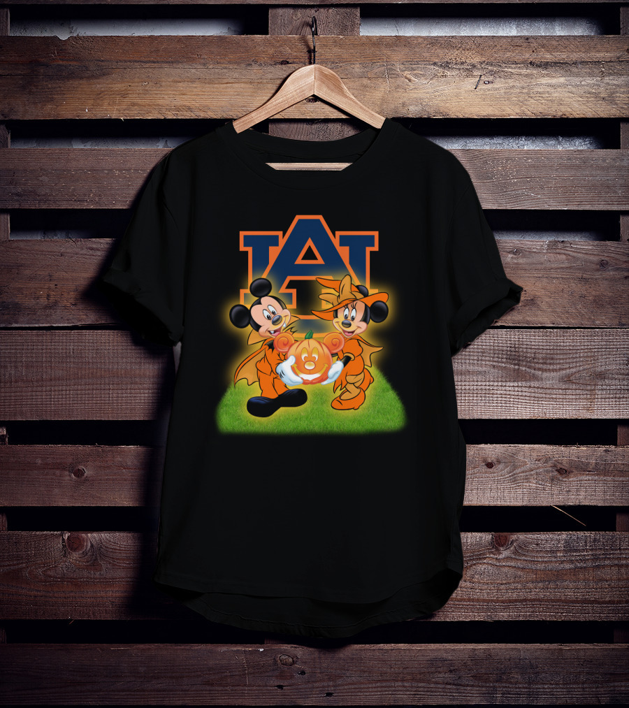 Auburn Football Halloween Mickey And Minnie Pumpkin T-Shirt