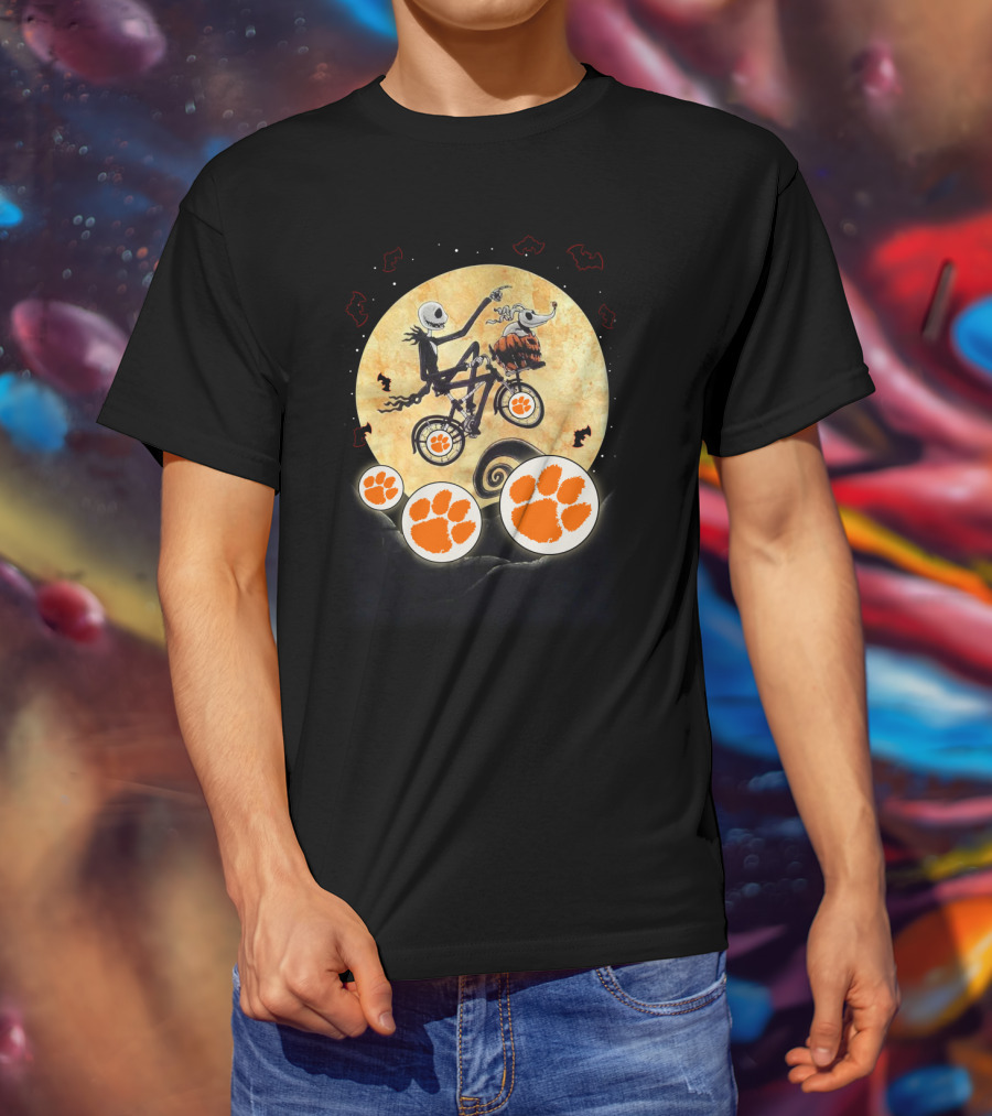 Halloween Clemson Football Jack Skellington E.t. Moon T-Shirt