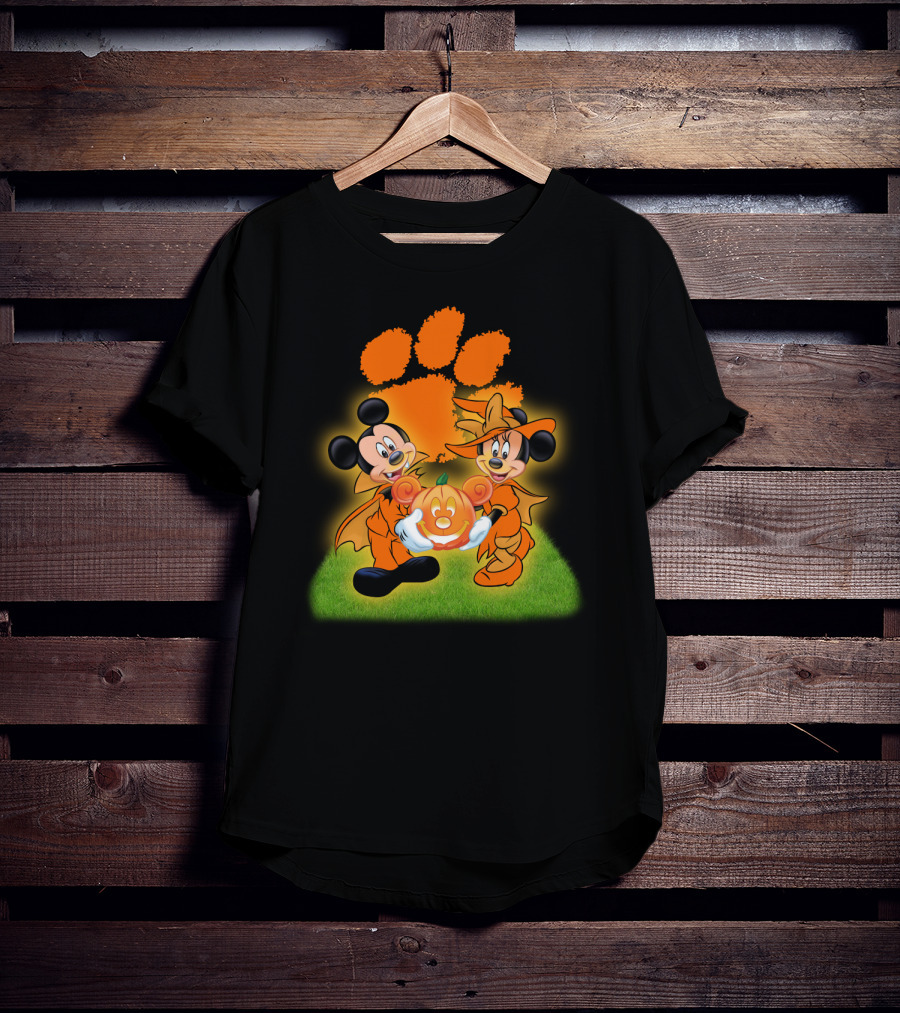 Clemson Halloween Football Mickey Minnie Pumpkin Paws T-Shirt