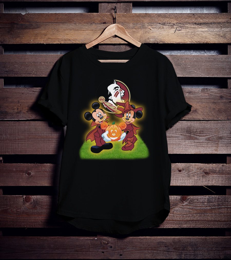 Fsu Football Halloween Mickey And Minnie With Pumpkin T-Shirt