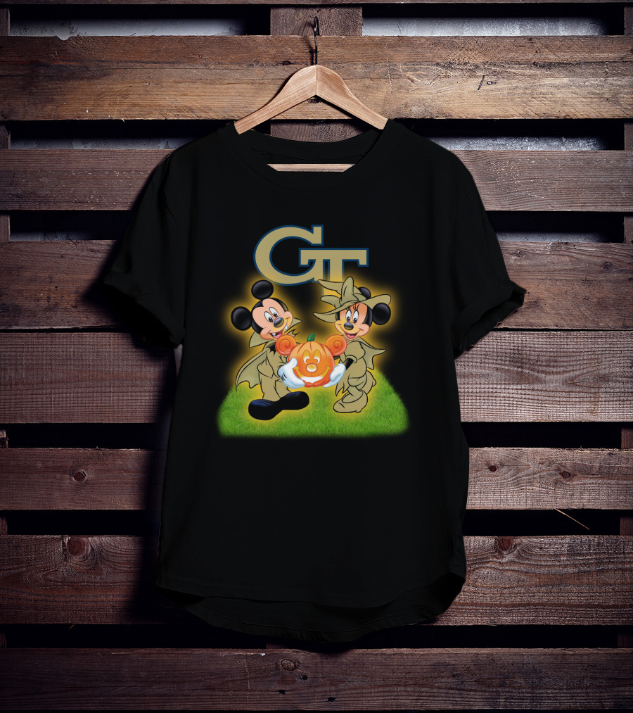 Gt Halloween Mickey And Minnie Football Pumpkin T-Shirt