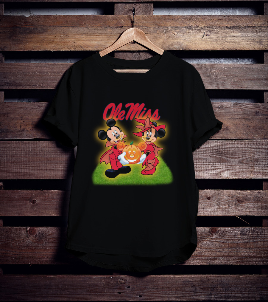 Ole Miss Halloween Disney Characters Holding Pumpkin T-Shirt