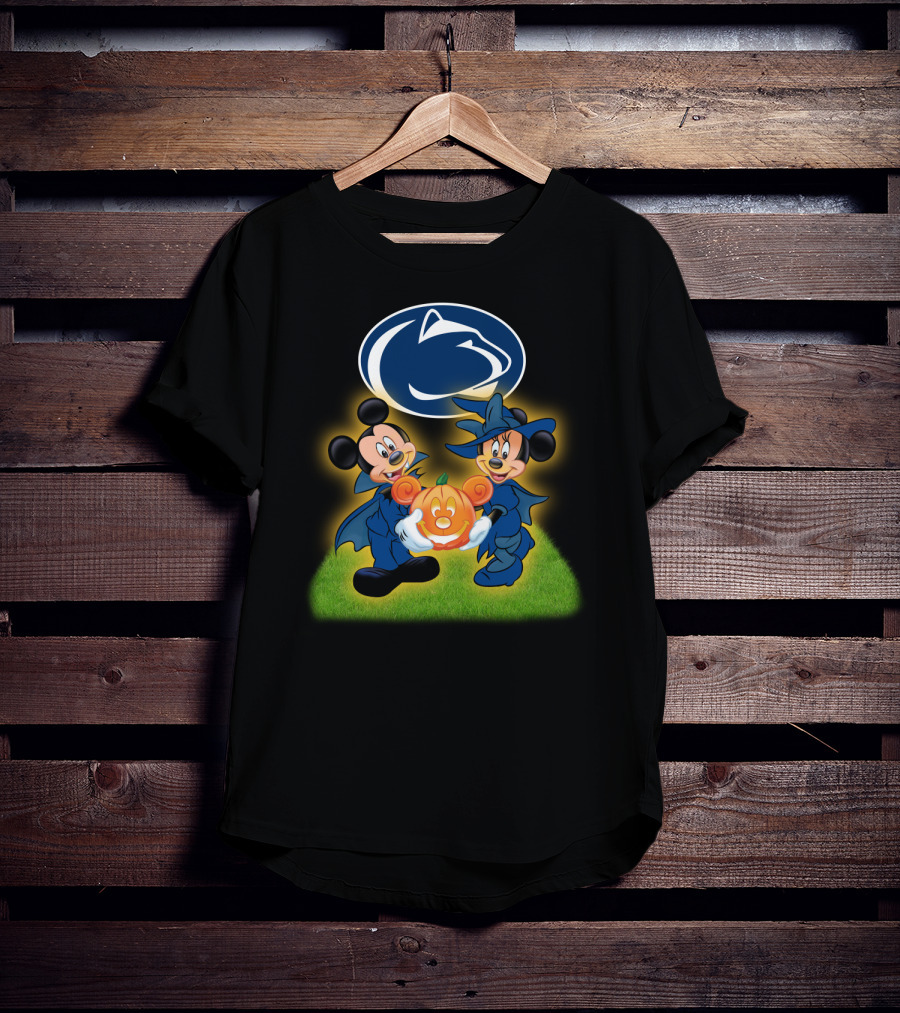 Penn State Nittany Lions Halloween With Mickey And Minnie Mouse Pumpkin T-Shirt
