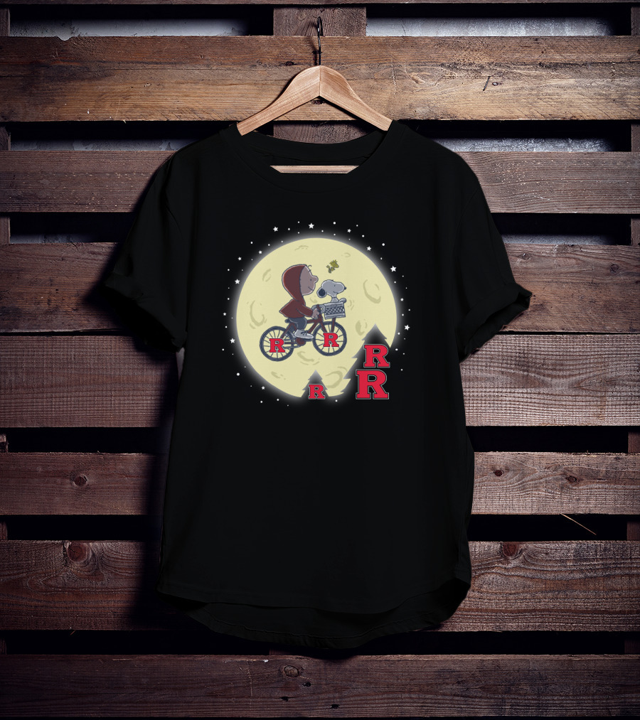 Rutgers Football Halloween Moon With Snoopy And Bicycle T-Shirt