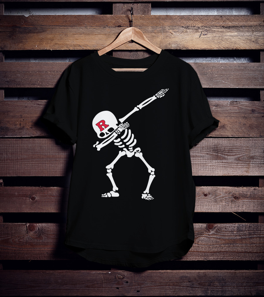 Rutgers Football Skeleton Dabbing With Red R Helmet T-Shirt