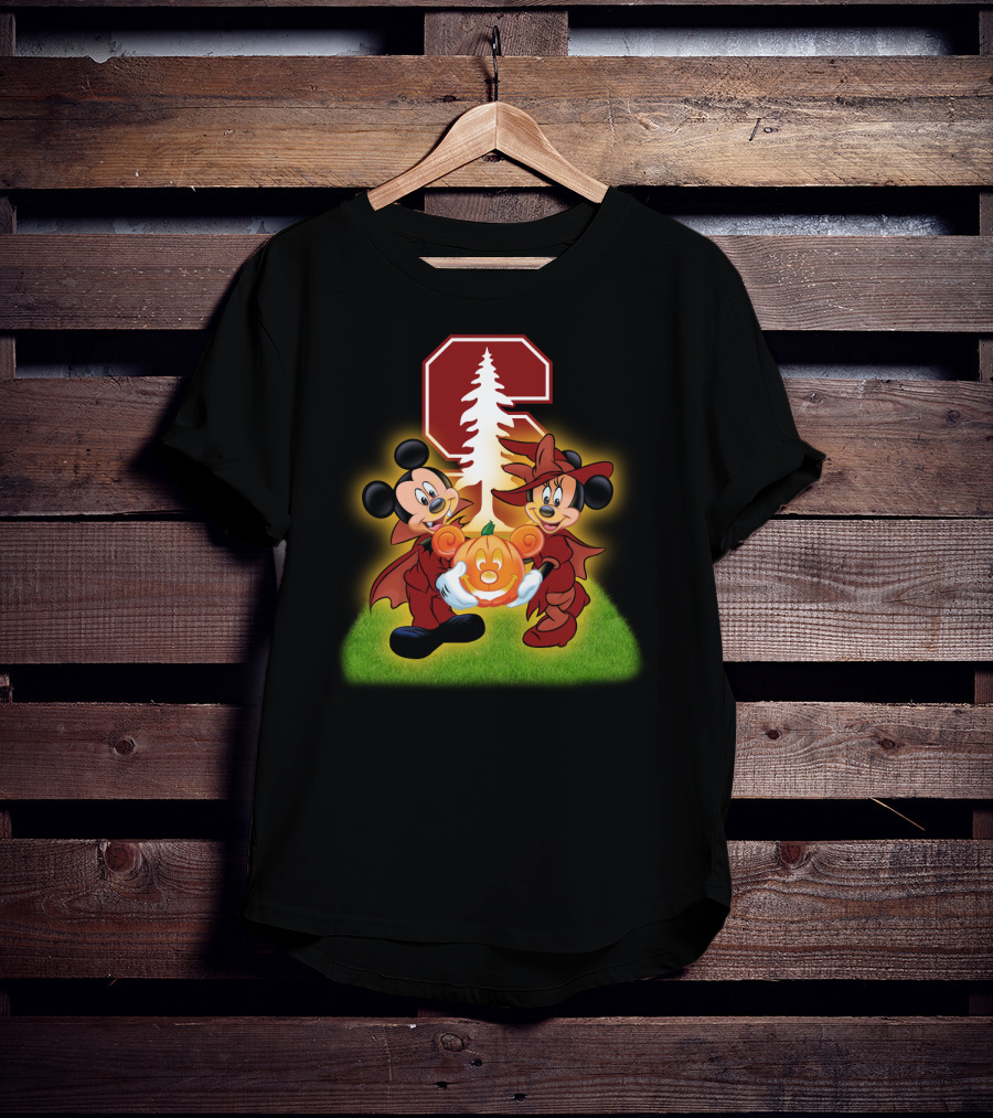 Stanford Football Halloween Mickey And Minnie With Pumpkin T-Shirt