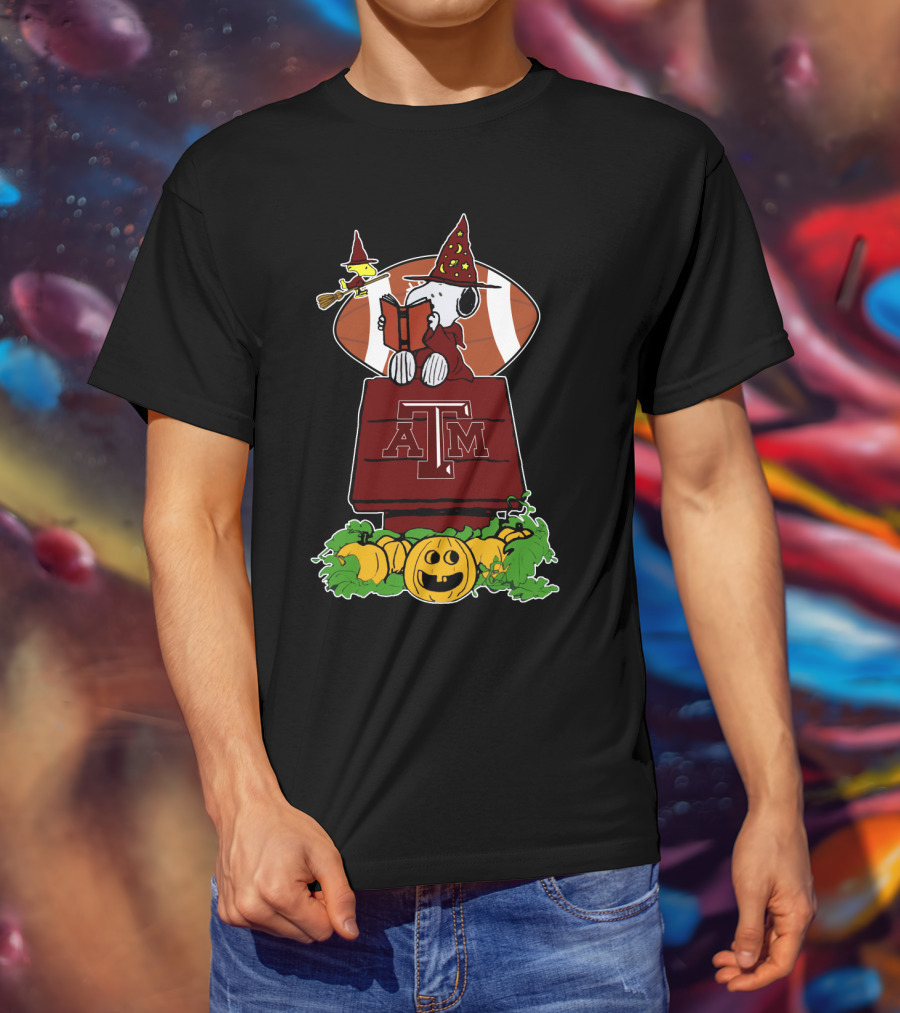 Halloween Texas A M Aggies Football Snoopy Wizard Pumpkins T-Shirt