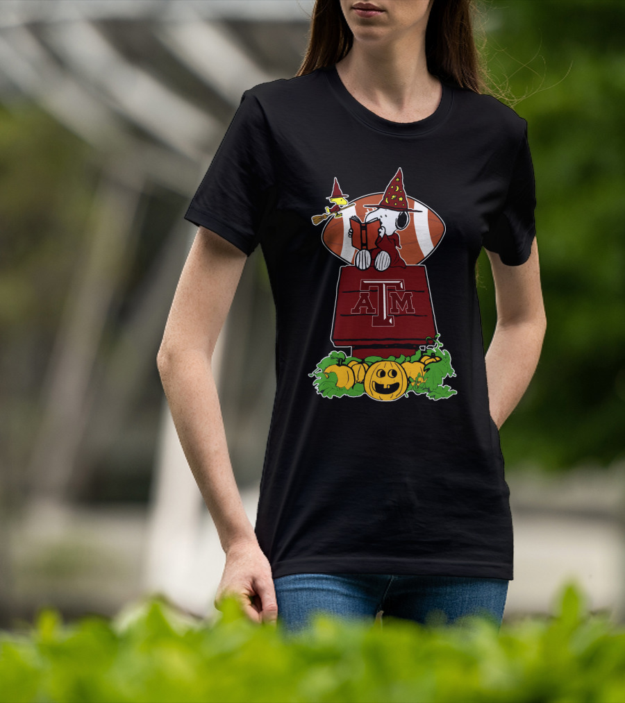 Halloween Texas A M Aggies Football Snoopy Wizard Pumpkins T-Shirt