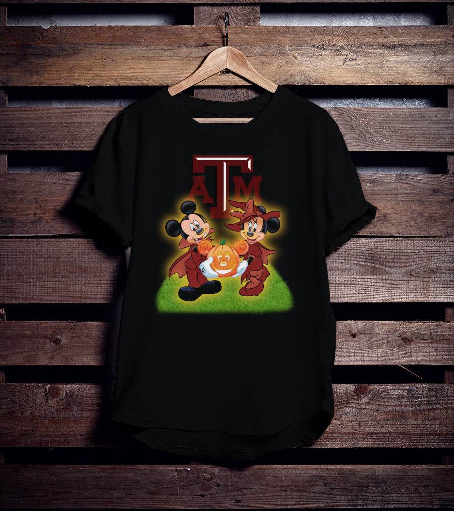 Texas A M Halloween Football Featuring Iconic Cartoon Characters With Pumpkin T-Shirt