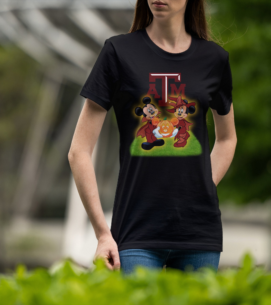 Texas A M Halloween Football Featuring Iconic Cartoon Characters With Pumpkin T-Shirt