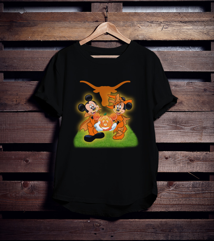 Halloween Texas Longhorns Mickey And Minnie Pumpkin Duo T-Shirt