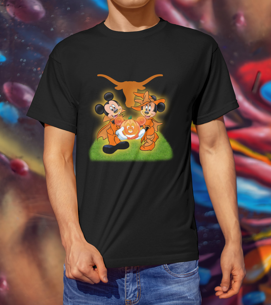 Halloween Texas Longhorns Mickey And Minnie Pumpkin Duo T-Shirt