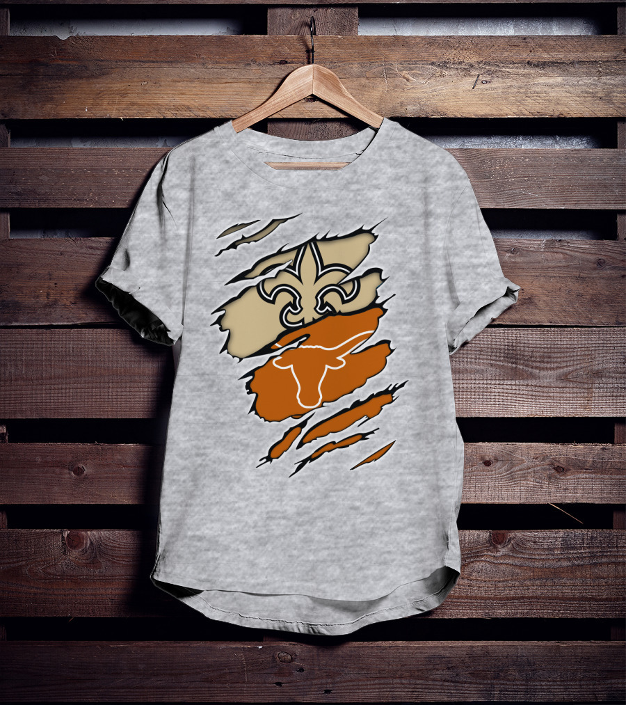 Saints Fleur-de-Lis Longhorns Logo Combination T-Shirt