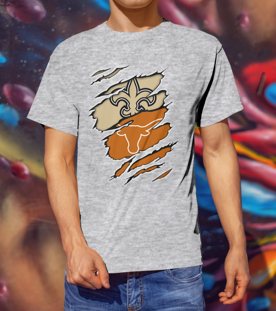 Saints Fleur-de-Lis Longhorns Logo Combination T-Shirt
