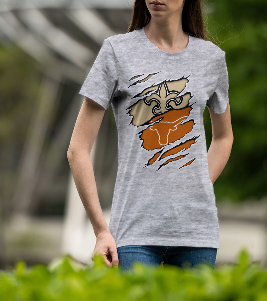 Saints Fleur-de-Lis Longhorns Logo Combination T-Shirt