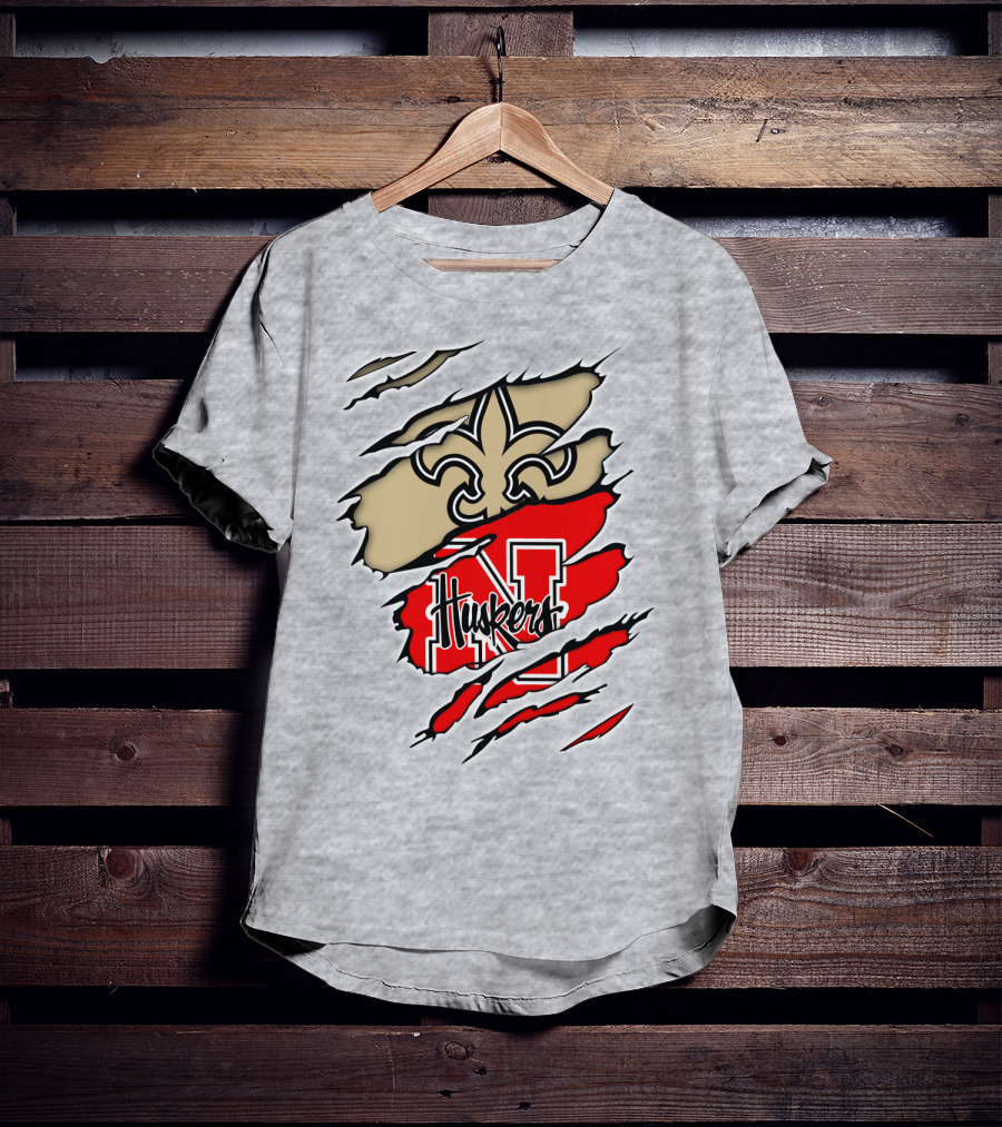 Saints Fleur-de-Lis And Huskers N Logo Combination T-Shirt