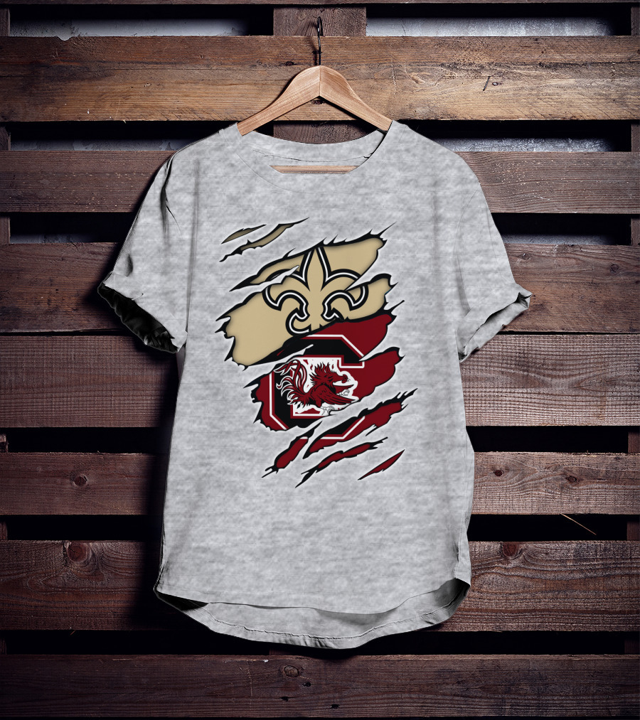 New Orleans Saints And South Carolina Gamecocks Logo Fusion T-Shirt