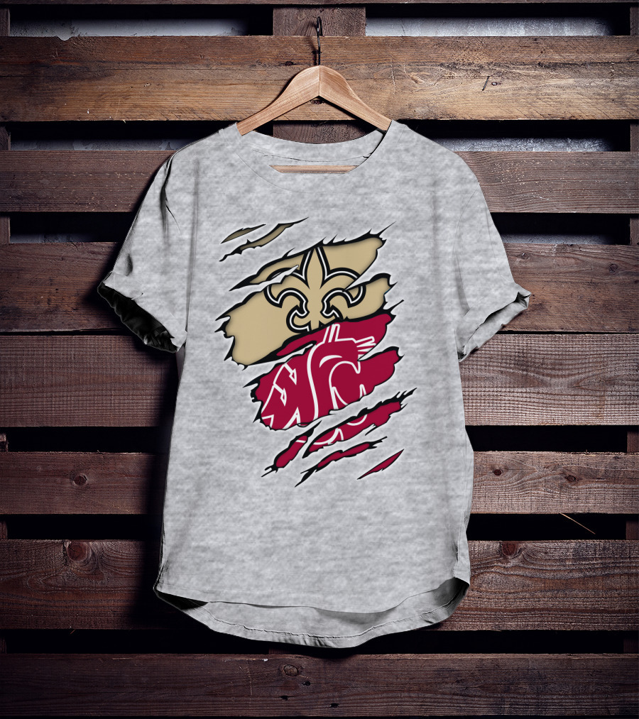 New Orleans Saints Washington State Cougars Fleur-de-Lis Logo Fusion T-Shirt