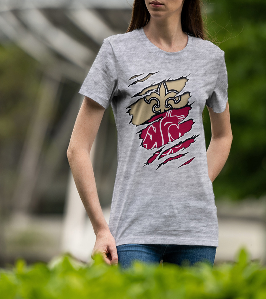 New Orleans Saints Washington State Cougars Fleur-de-Lis Logo Fusion T-Shirt