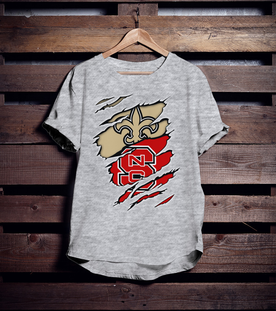 NC State Wolfpack And New Orleans Saints Logo Mashup T-Shirt
