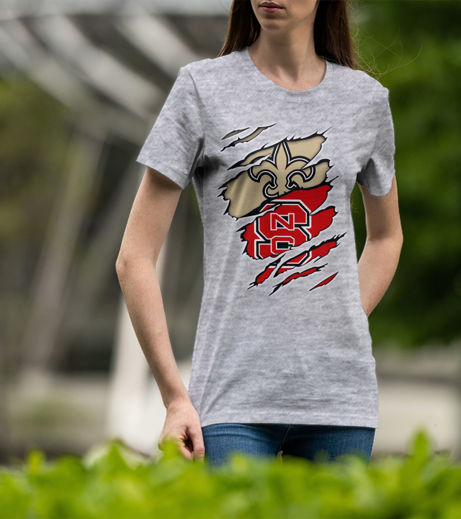 NC State Wolfpack And New Orleans Saints Logo Mashup T-Shirt