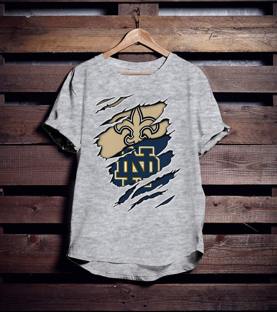 Notre Dame Irish Saints Fleur-de-Lis Logo Rip Effect T-Shirt