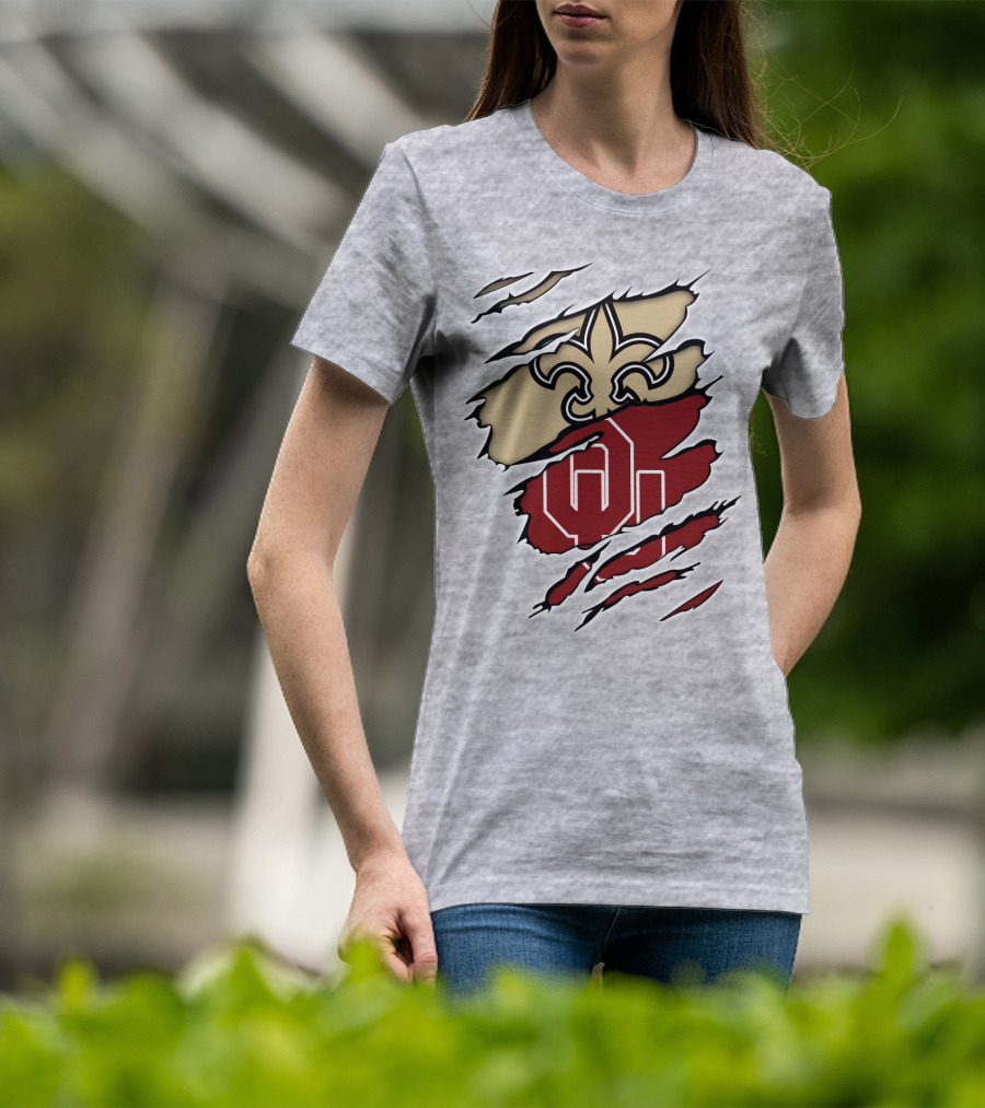 New Orleans Saints Oklahoma Sooners Torn Logo Fusion T-Shirt