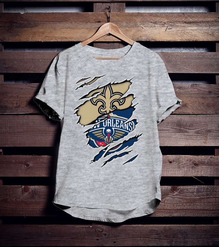 New Orleans Saints Pelicans Fleur-de-Lis Rip T-Shirt