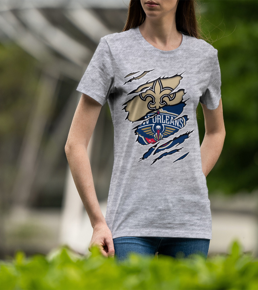 New Orleans Saints Pelicans Fleur-de-Lis Rip T-Shirt
