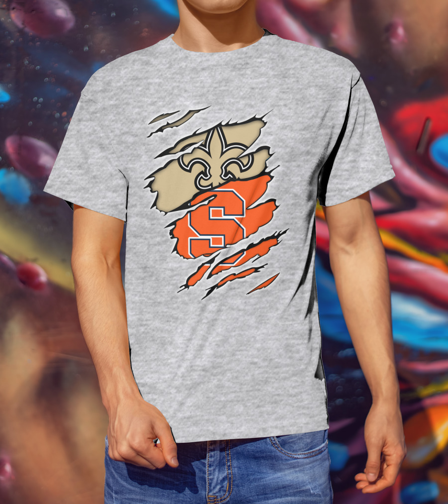 Saints Fleur-de-Lis And Syracuse Orange S Logo Combination T-Shirt