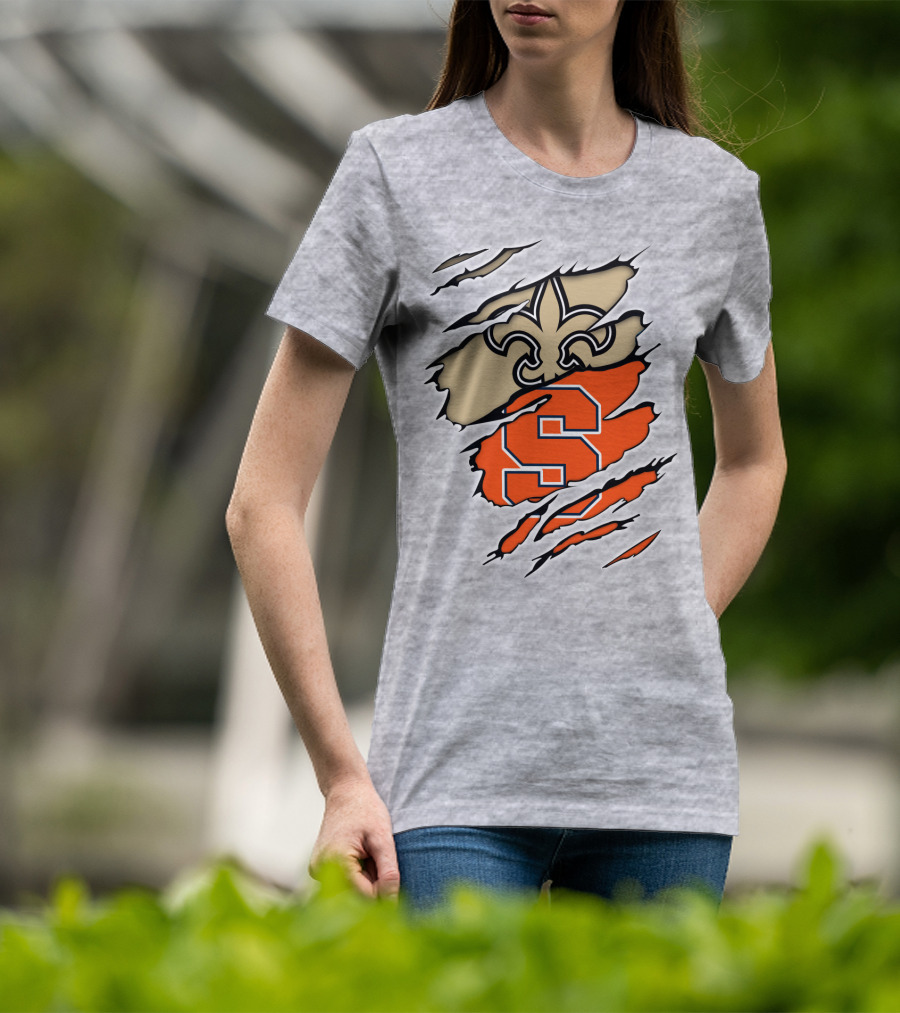 Saints Fleur-de-Lis And Syracuse Orange S Logo Combination T-Shirt