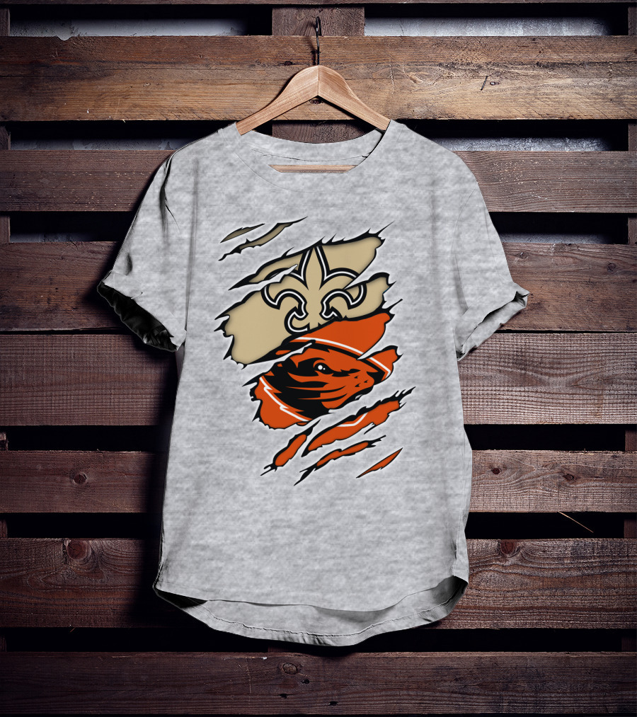 Saints Fleur-de-lis And Beavers Mascot Ripped T-Shirt