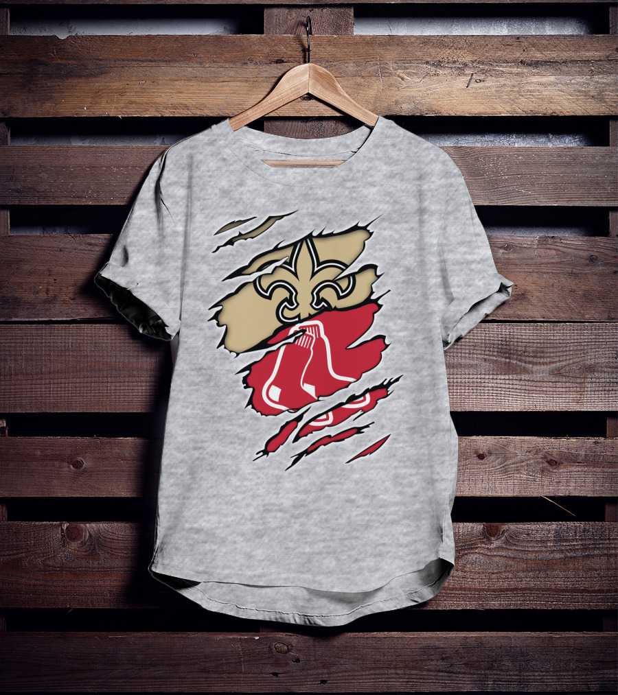 Saints New Orleans Fleur-de-Lis Red Sox Boston Logo Fusion T-Shirt